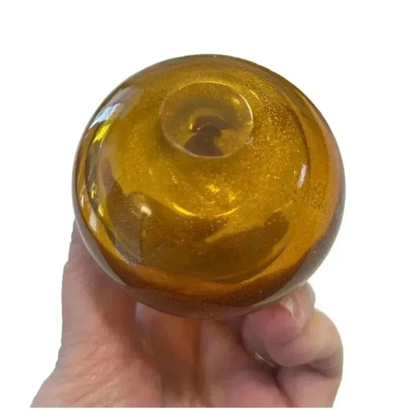 Vintage Murano-style Art Blown Glass Paperweight Amber / Brown Pear Applied Stem - Picture 5 of 6